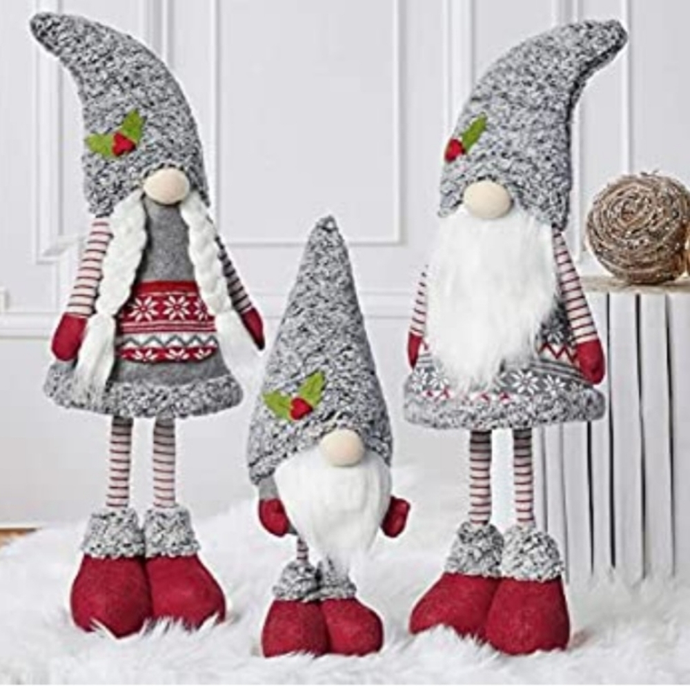 3-Piece Nordic Plush Gnome Figures Set Holiday Seasonal Festive Christmas Indoor
